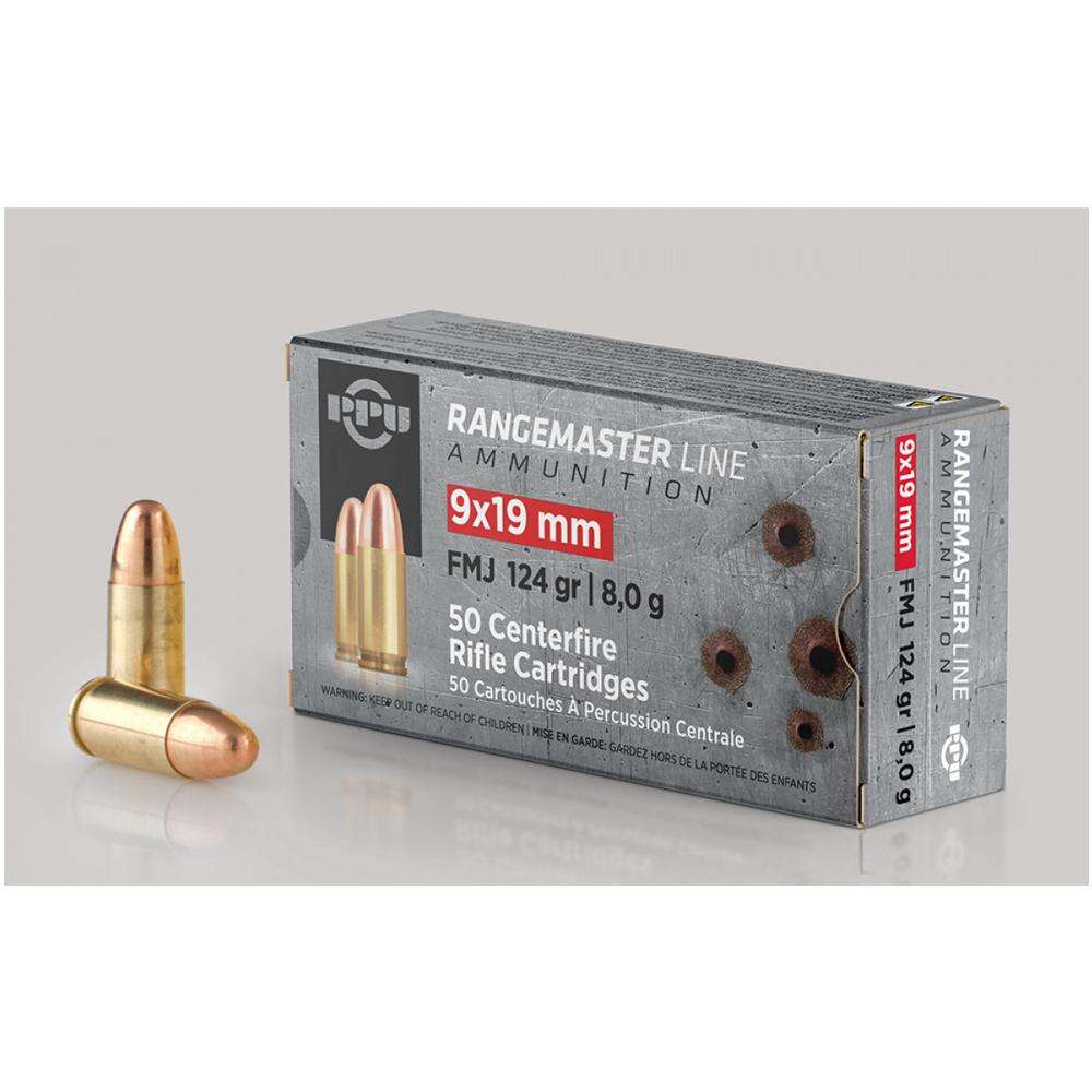 Ammunition TR&Z USA Trading Corp. 439 ft lbs 9mm PPU PPRM9M      9X19    124 FMJ   RNGMSTR  1000 RD • Model: 439 ft lbs